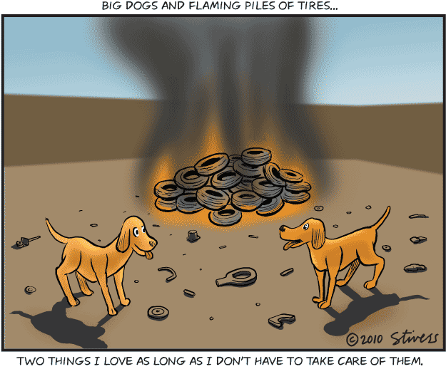 Dogs and flaming tires