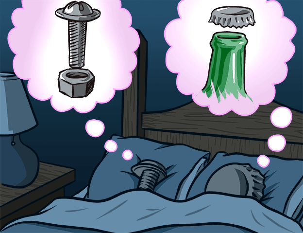 Bottle cap and machine screw — guest drawn by Peter Soloway