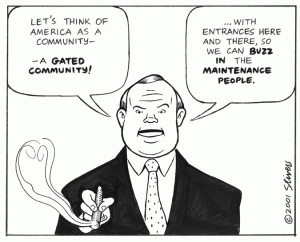 Stivers cartoon run  4-17-01 America is a community