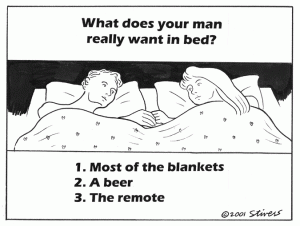 Stivers cartoon run  5-17-01 What a man wants in bed